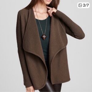 VINCE 100% Wool Brown Open Front Cardigan Sweater Size Medium Boiled Wool